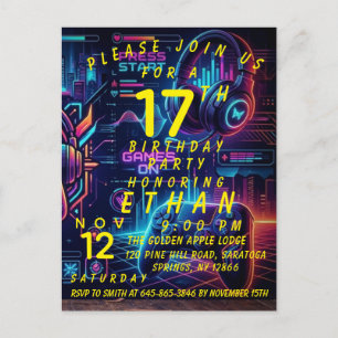 Invitation d'anniversaire de fête de jeu Cyberpunk