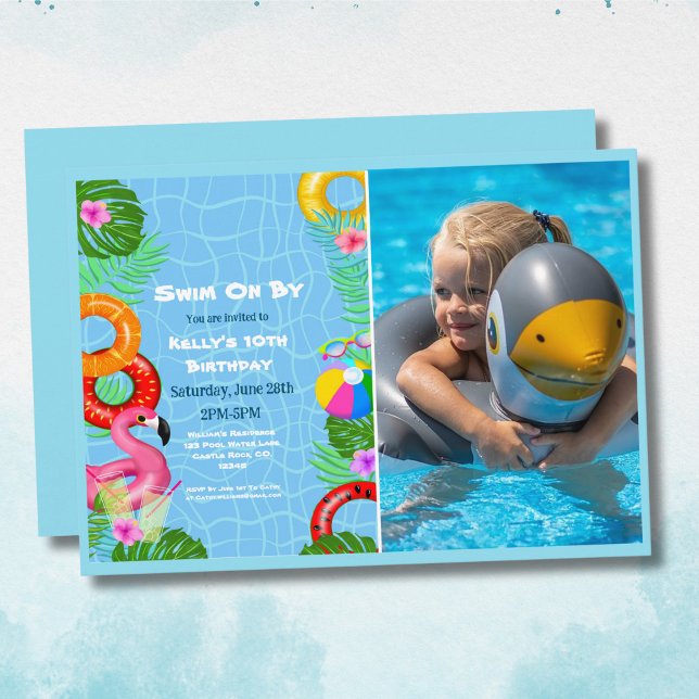 Invitation d'anniversaire de fête de natation de p (Cute pool invitation that has your photo to make it even more adorable. )