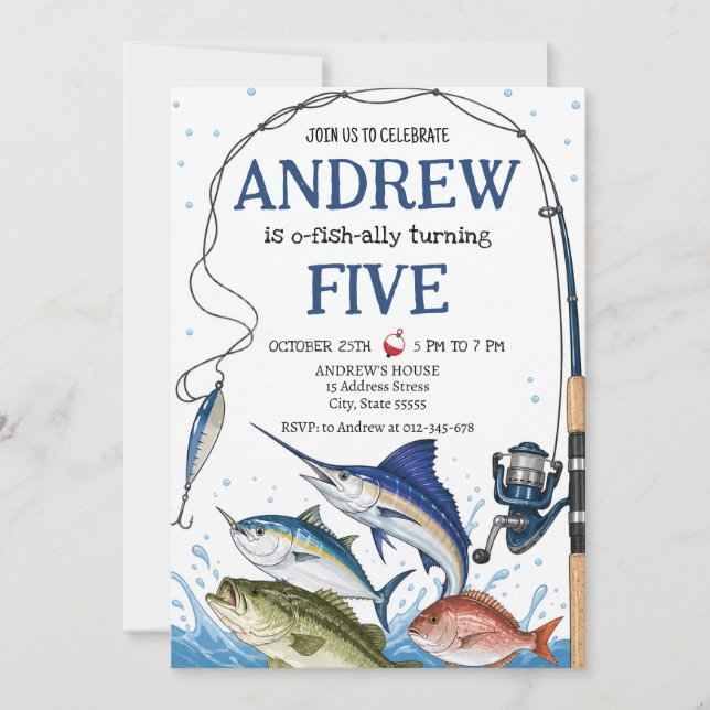 Invitation d'anniversaire de fête de pêche personn (Devant)