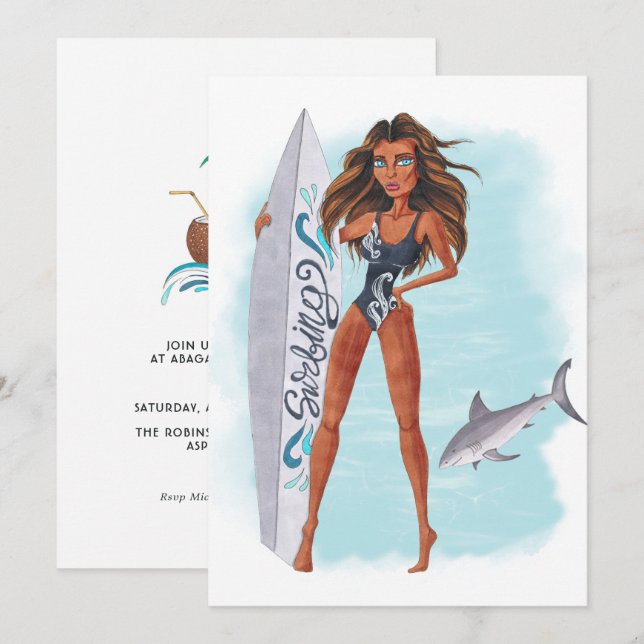 Invitation d'anniversaire de fête de plage de surf (Devant / Derrière)