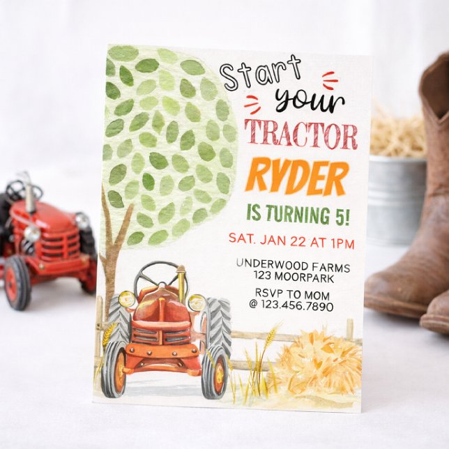 Invitation d'anniversaire de fête de tracteur agri (Créateur téléchargé)