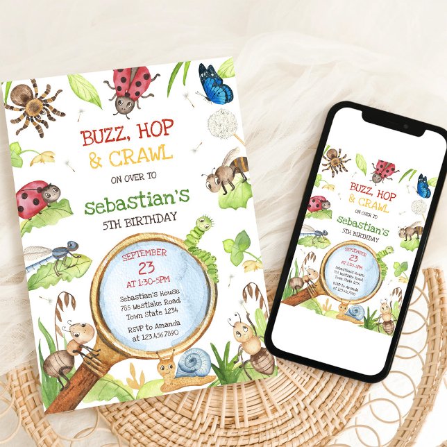 Invitation d'anniversaire de fête d'insectes (Créateur téléchargé)