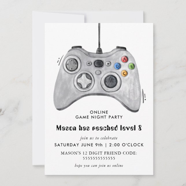 Invitation d'anniversaire de fête en ligne de jeu  (Devant)