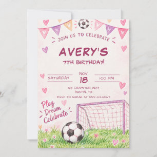 Invitation d'anniversaire de fête pour filles foot