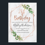 Invitation d'anniversaire de feuillage rose d'or<br><div class="desc">Invitation d'anniversaire de feuillage rose d'or de marbre 21ème Feuillage, schéma rose d'or de faux et 21ème invitation d'anniversaire de marbre. Ces caractéristiques de conception simples et élégantes un titre de calligraphie de brosse dans la feuille d'or rose de faux qui ne peut pas être changée et du feuillage vert....</div>