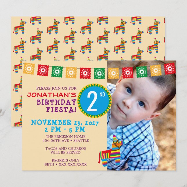 INVITATION D'ANNIVERSAIRE DE FIESTA (Devant / Derrière)