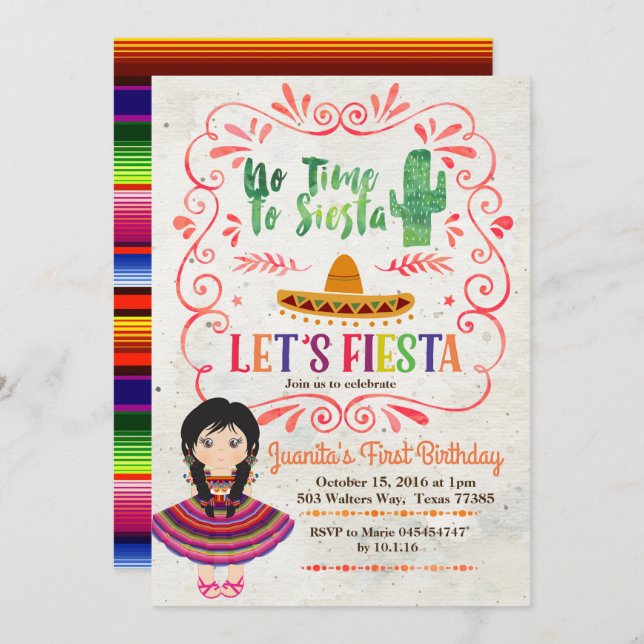 Invitation d'anniversaire de fiesta mexicaine de (Devant / Derrière)