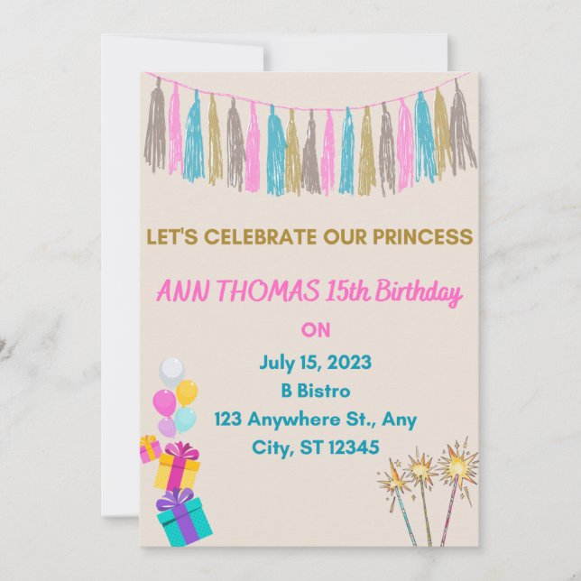 Invitation d'anniversaire de fille (Devant)