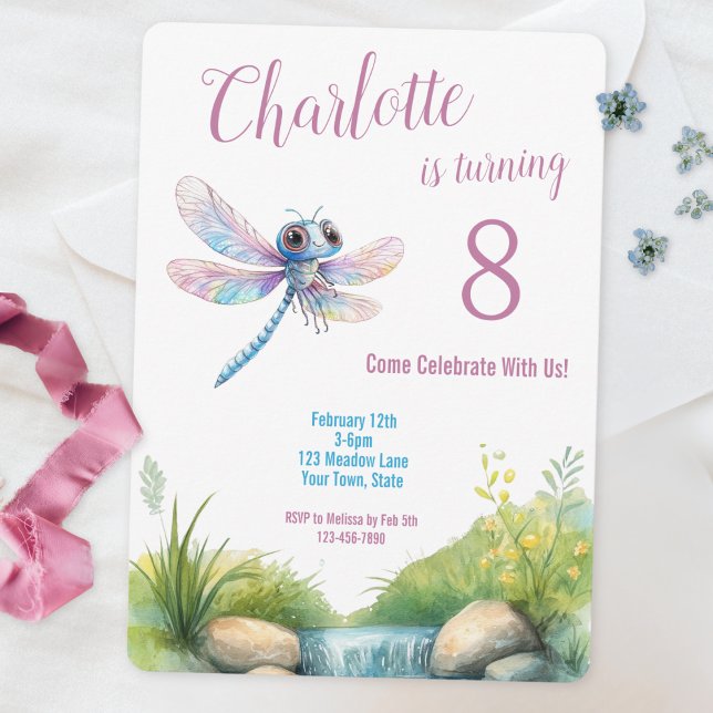 Invitation d'anniversaire de fille à la libellule  (Créateur téléchargé)