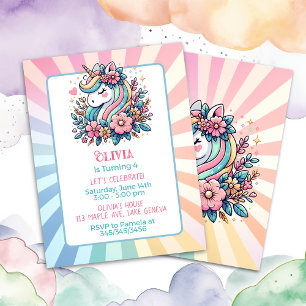 Invitation d'anniversaire de fille à thème Licorne