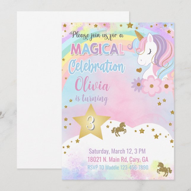 Invitation d'anniversaire de fille avec tête de li (Devant / Derrière)