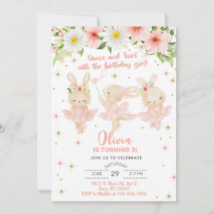 Invitation d'anniversaire de fille Ballerina, tour