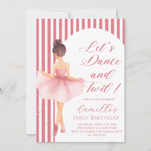 Invitation d'anniversaire de fille ballerine (Devant)