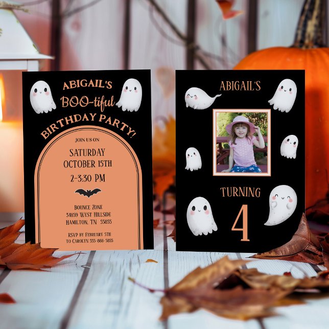 Invitation d'anniversaire de fille BOO-tiful Hallo (Photo Halloween Birthday Party Invitation with Ghosts)