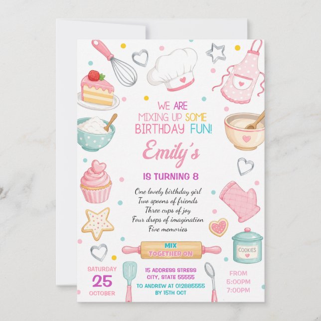 Invitation d'anniversaire de fille chef moderne pe (Devant)