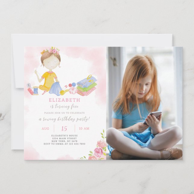 Invitation D'Anniversaire De Fille Coussin Avec Ph (Devant)