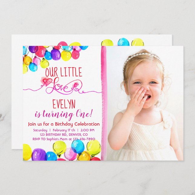 Invitation d'anniversaire de fille d'AMOUR de (Devant / Derrière)