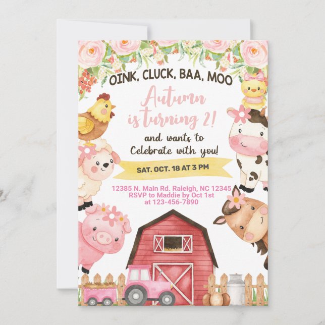 Invitation d'anniversaire de fille d'animaux de fe (Devant)