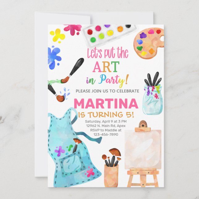 Invitation d'anniversaire de fille d'art, invitati (Devant)