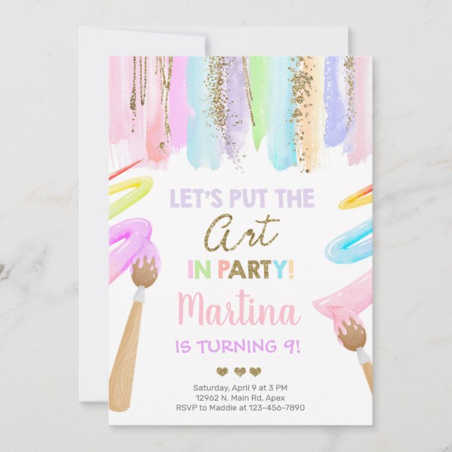 Invitation d'anniversaire de fille d'art, invitati (Devant)
