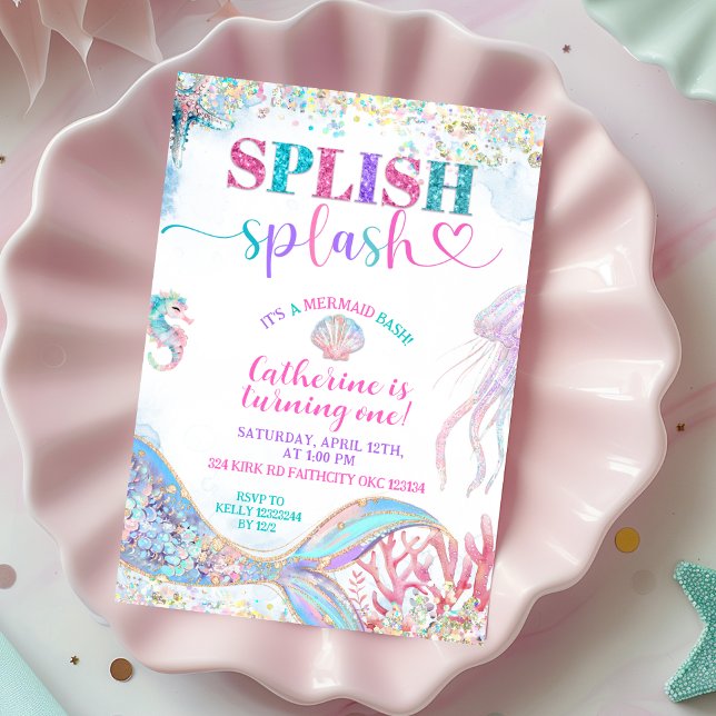 Invitation d'anniversaire de fille de bash sirène  (Créateur téléchargé)