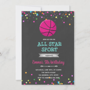 Invitation d'anniversaire de fille de basketball