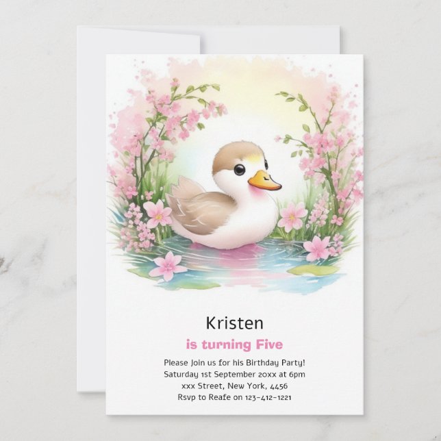Invitation d'anniversaire de fille de canard (Devant)