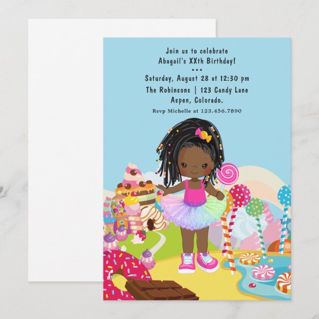 Invitation d'anniversaire de fille de Candy Land a (Devant / Derrière)