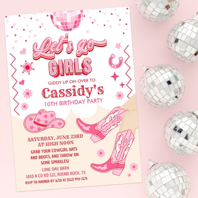 Invitation d'anniversaire de fille de disco cowgir (Créateur téléchargé)