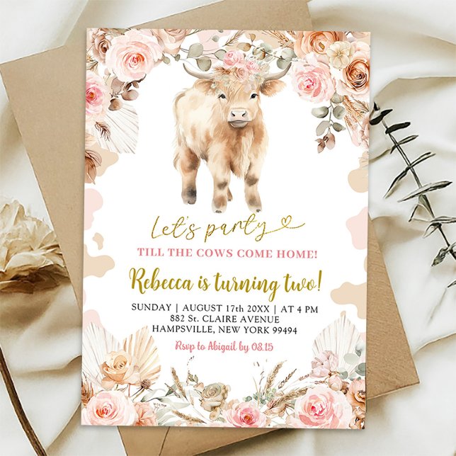Invitation d'anniversaire de fille de ferme vache  (Créateur téléchargé)