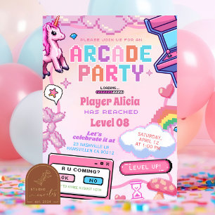 Invitation d'anniversaire de fille de jeu d'arcade