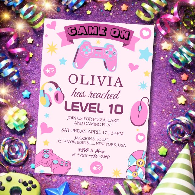 Invitation d'anniversaire de fille de joueur vidéo (Créateur téléchargé)