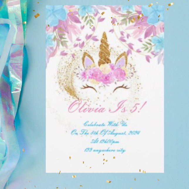 invitation d'anniversaire de fille de la licorne (Créateur téléchargé)