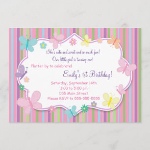 Invitation d'anniversaire de fille de papillons