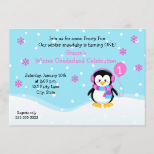 Invitation d'anniversaire de fille de pingouin