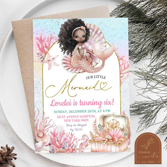 Invitation d'anniversaire de fille de sirène afric (Créateur téléchargé)