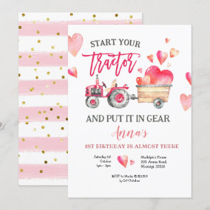 Invitation d'anniversaire de fille de Tracteur ros