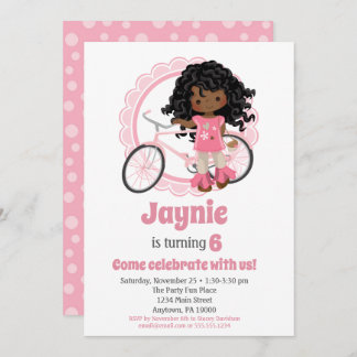 Invitation d'anniversaire de fille de vélo afro-am