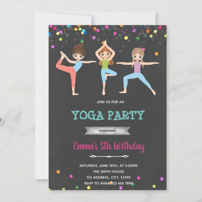Invitation d'anniversaire de fille de yoga (Devant)
