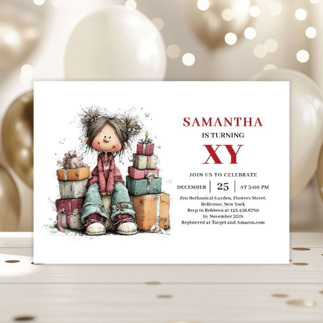 Invitation d'anniversaire de fille fantaisiste enj (Whimsical Playful Girl Birthday invitation)