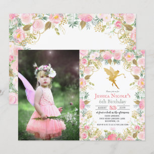 Invitation d'anniversaire de fille fée florale - T