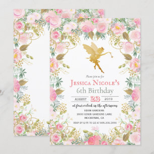 Invitation d'anniversaire de fille fée florale - T