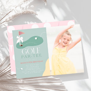 Invitation d'anniversaire de fille Golf Pink Flag