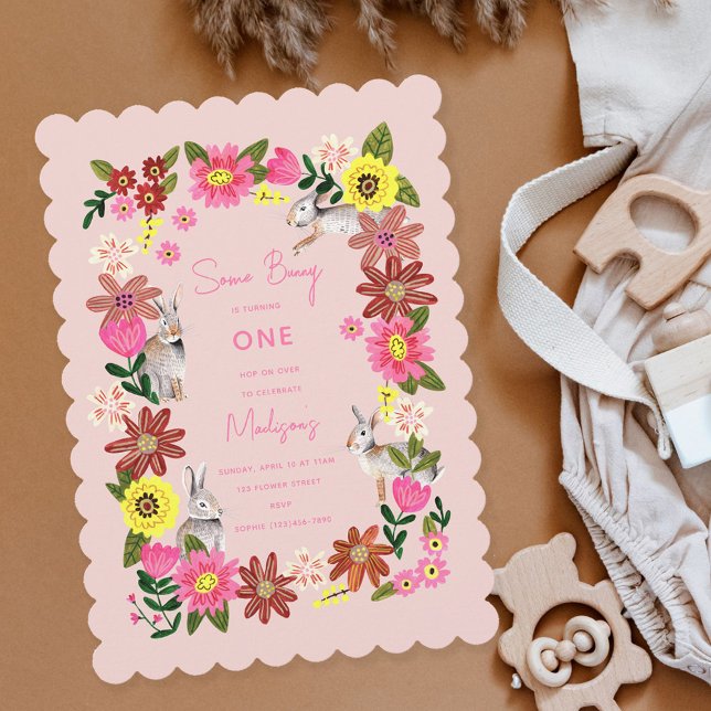 Invitation d'anniversaire de fille lapin rose mign (Créateur téléchargé)