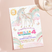 Invitation d'anniversaire de fille Licorne Arc-en-