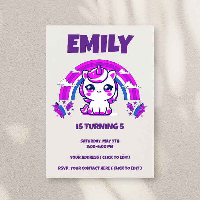 Invitation d'anniversaire de fille Licorne | Modif (Créateur téléchargé)