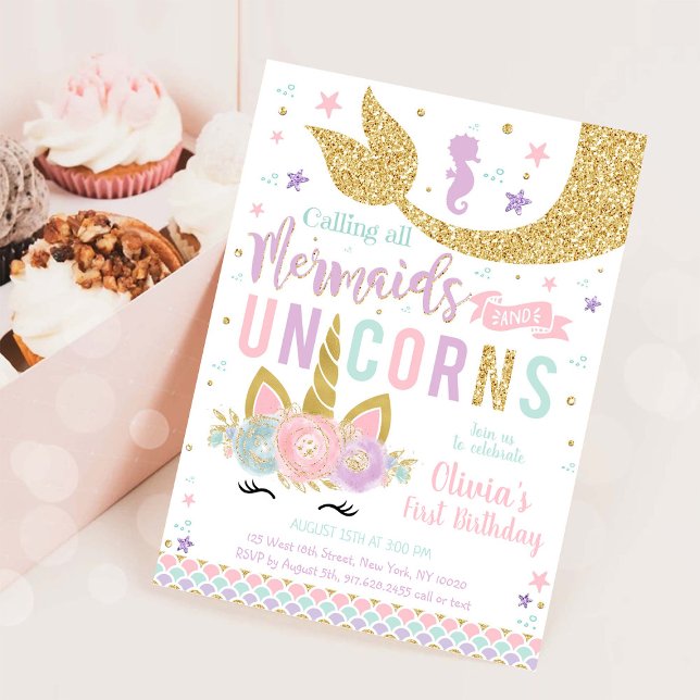Invitation d'anniversaire de fille licorne sirène (Créateur téléchargé)