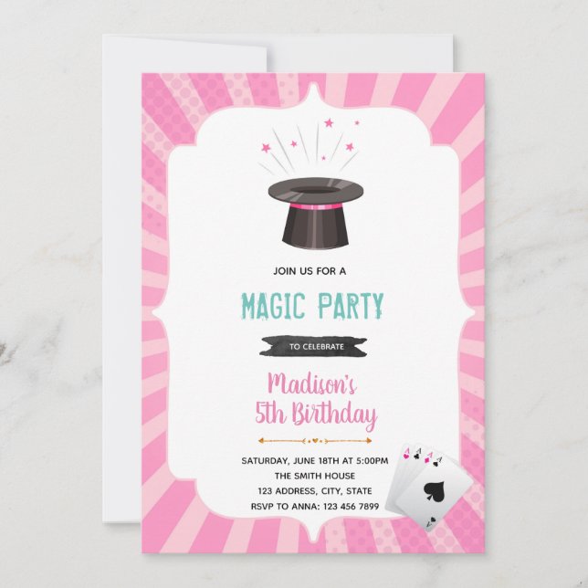 Invitation d'anniversaire de fille magique (Devant)