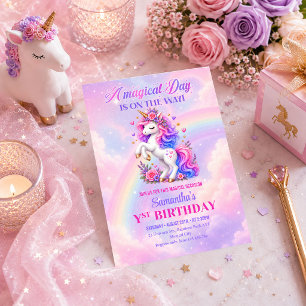 Invitation d'anniversaire de fille magique Licorne