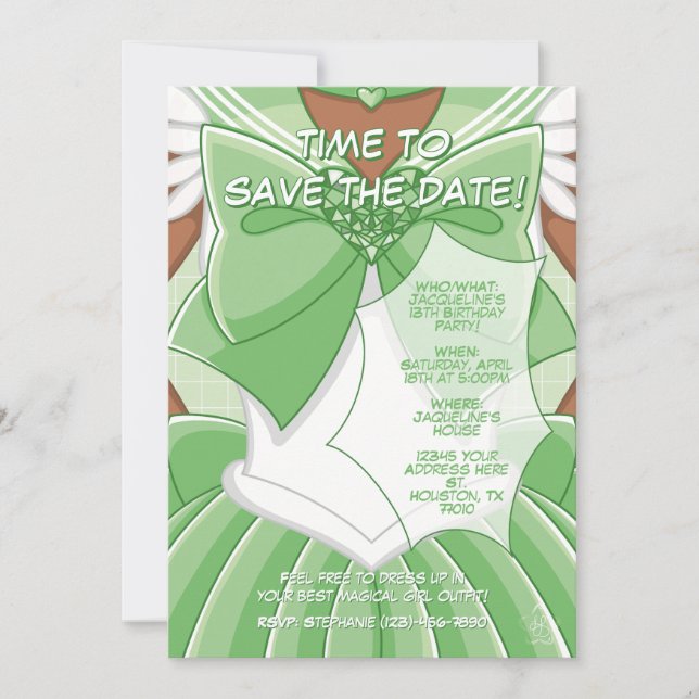 Invitation d'anniversaire de fille magique verte [ (Devant)